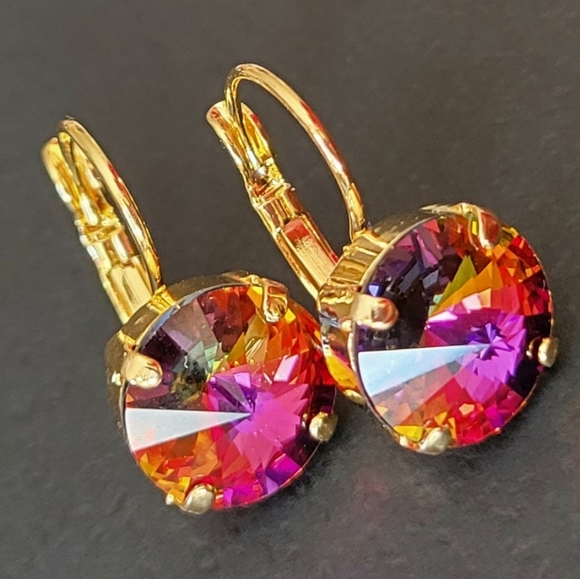 Austrian Crystal Earrings in Gold Setting - Picture 3 of 7